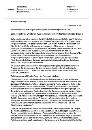 Pressemitteilung, Nordkirche, 27.9.2019